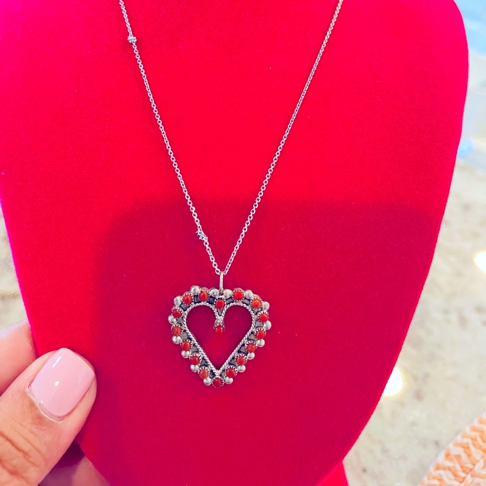 Southwestern coral heart necklace. Silver chain. Bought in Tucson Arizona! 💛